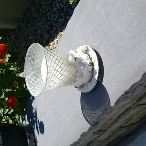 Mosaic w/shells Glass Candle holder with glass base (2pc)& 3.5" x 3" 16oz candle